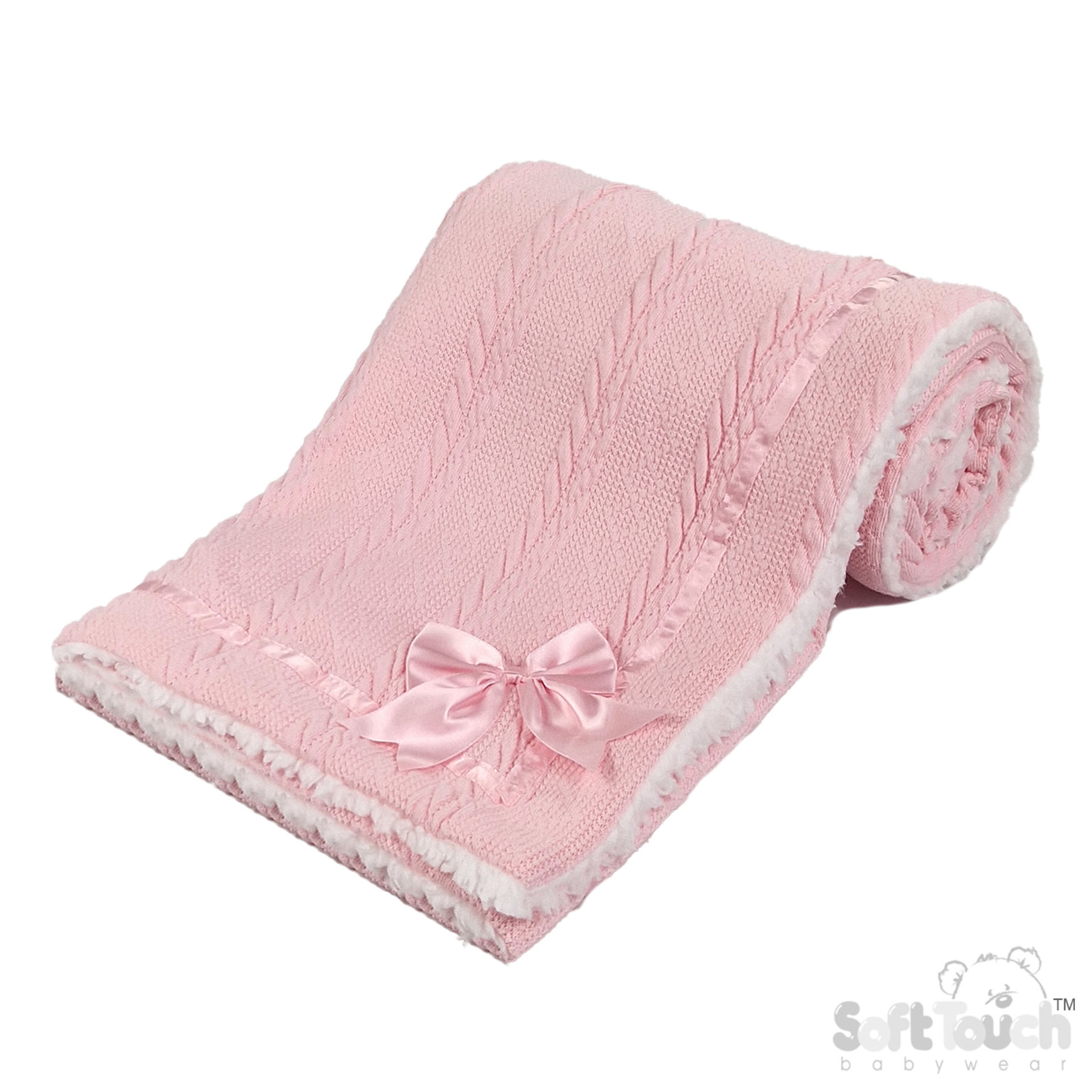 Baby Pink Cheveron Knit Wrap W/Bow No. FBP202-BP