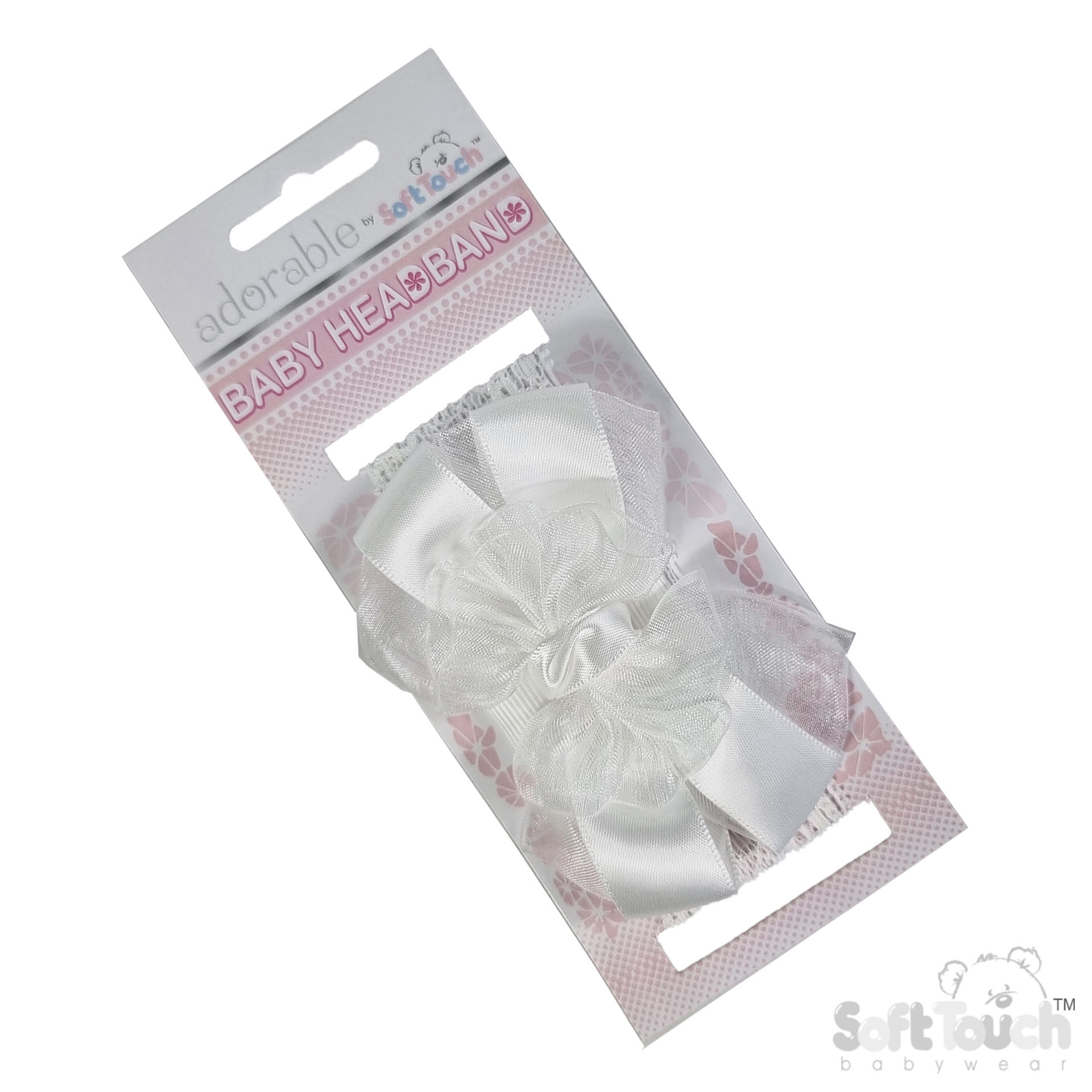 Cream Lace Headband w Satin/Organza Bow : HB116-C