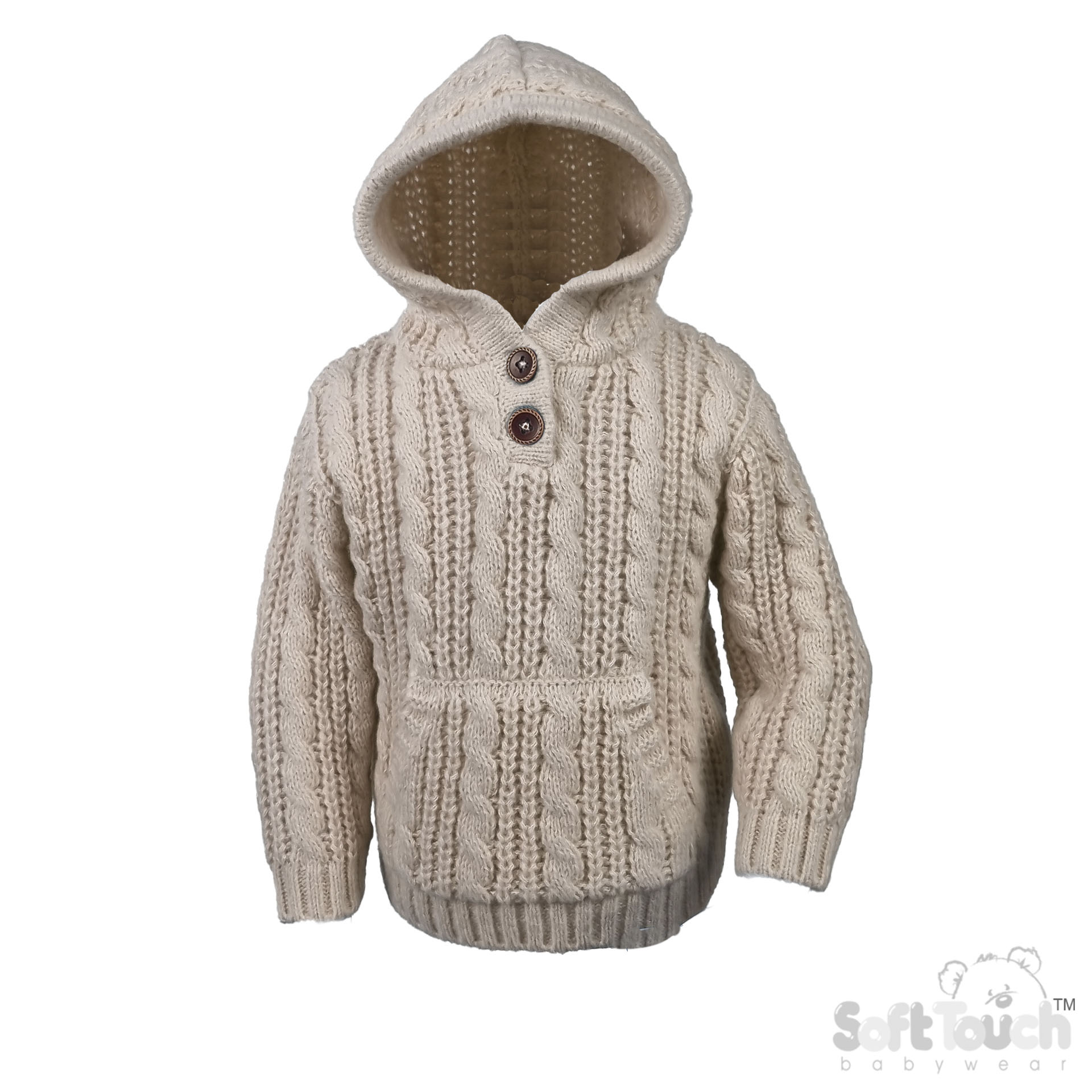 Biscuit Cable Knit Hoodie with Pocket : HD16-BI