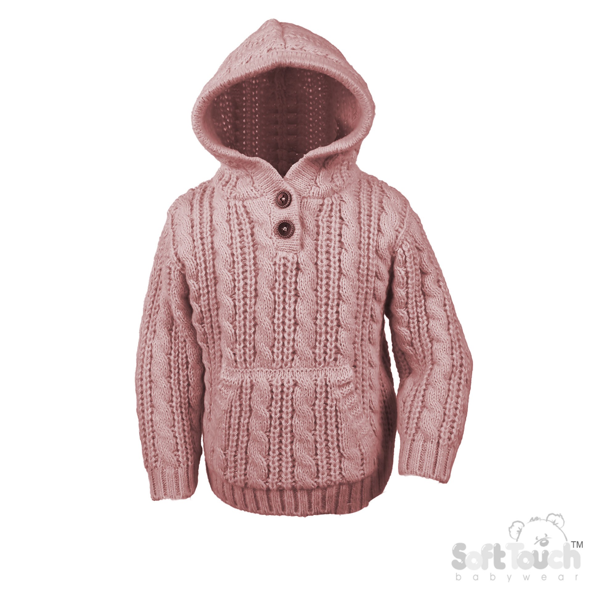 Dusty Pink Cable Knit Hoodie with Pocket : HD16-DP