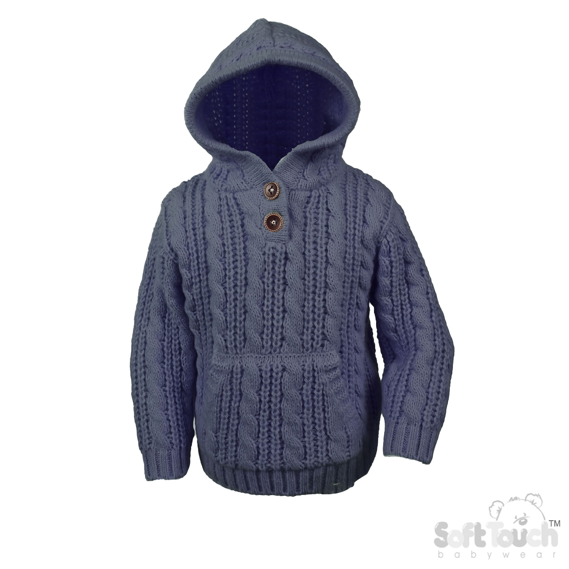 Steel Blue Cable Knit Hoodie with Pocket : HD16-SB