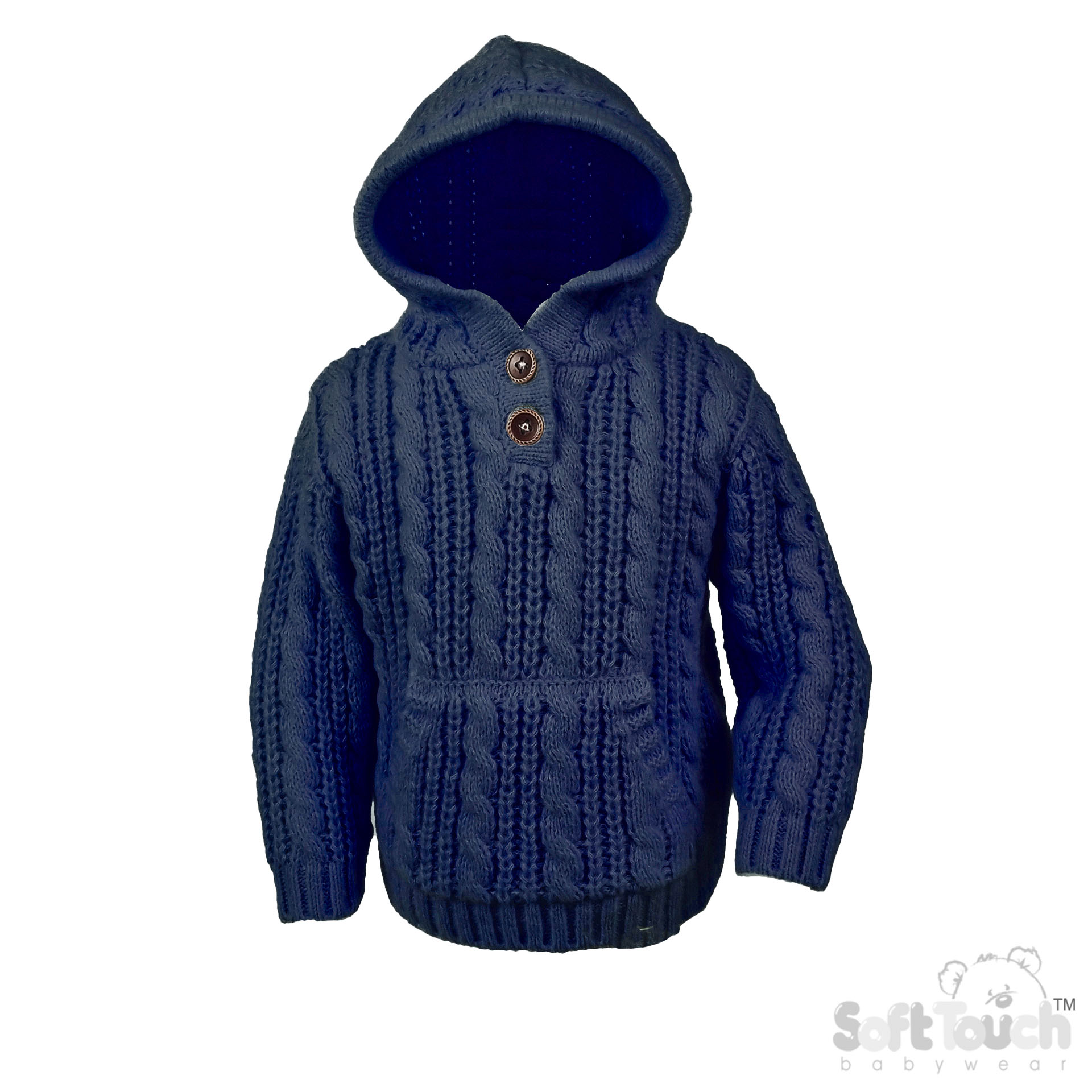 Steel Blue Cable Knit Hoodie with Pocket : HD16-SB