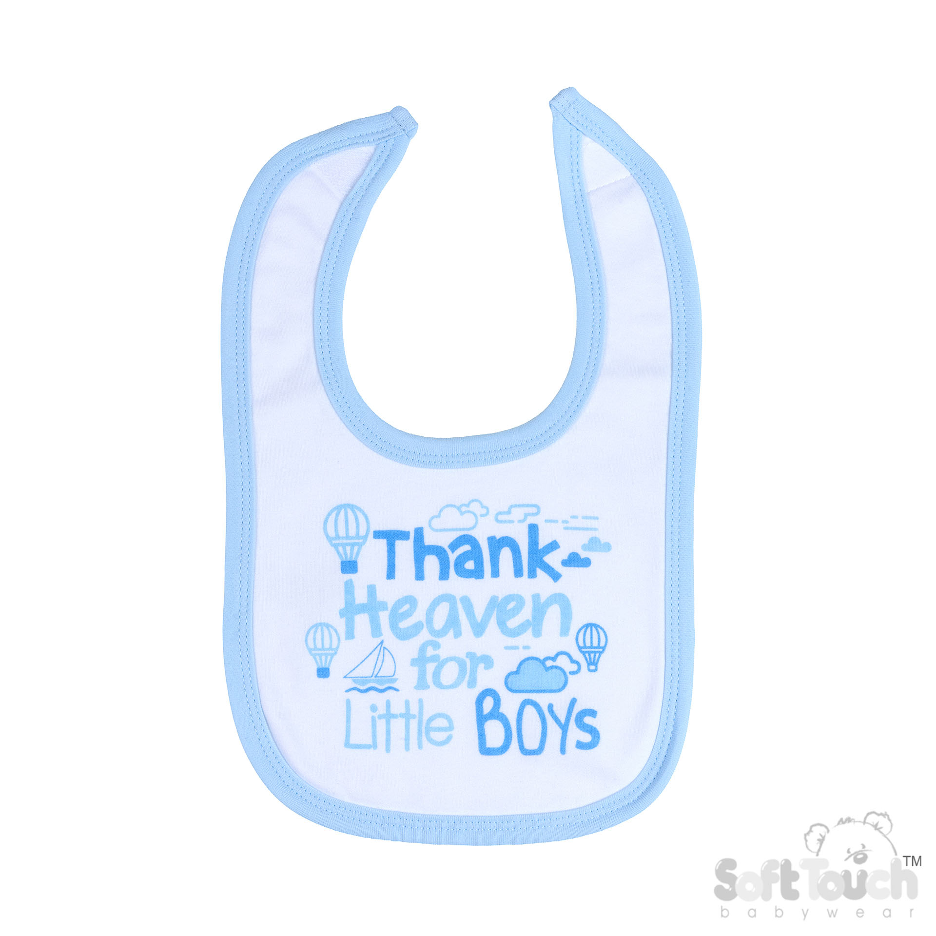 White Velcro Bibs with Blue Thank Heaven for Little Boys Print : P4704-BP-B